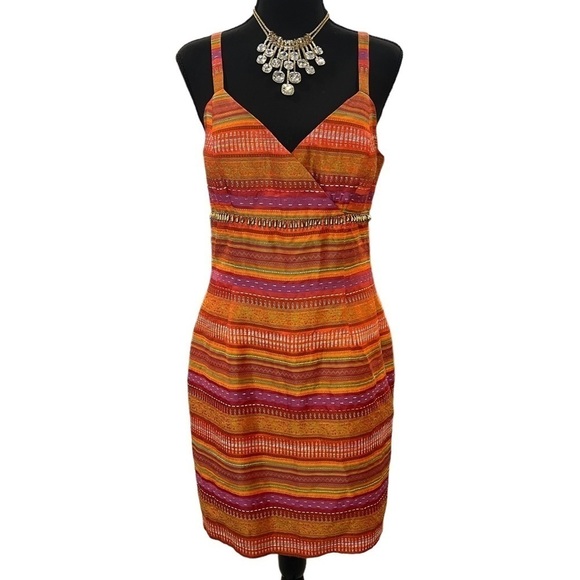 Peruvian Textile Women’s Stripy Multi Colored Woven Knit Sweetheart Dress - Picture 1 of 10